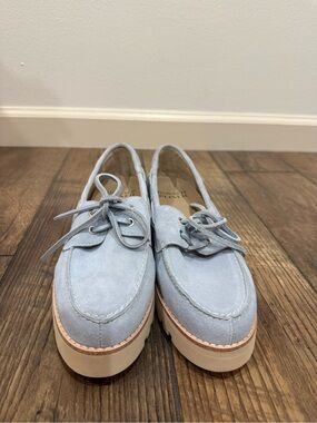 Donald J. Pliner Light Blue Suede Platform Loafers